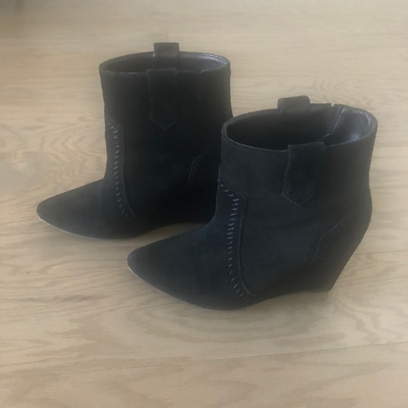 Rebecca Minkoff Bianca Black Suede Wedge Bootie - Picture 4 of 7